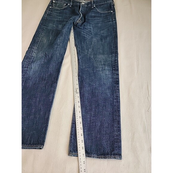 Levis 501 Jeans Mens 36x31 Button Fly Straight Cotton Dark Blue Mid Distressed - Picture 2 of 16